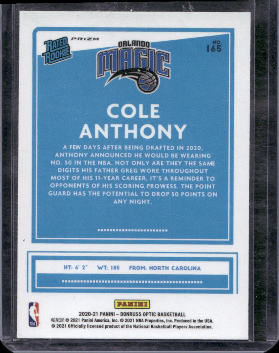 2020-21 Donruss Optic #165 Cole Anthony Fanatics