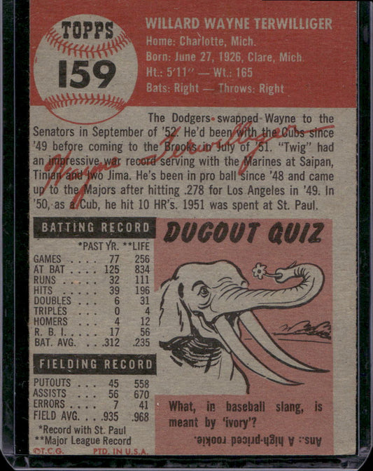 1953 Topps #159a Wayne Terwilliger