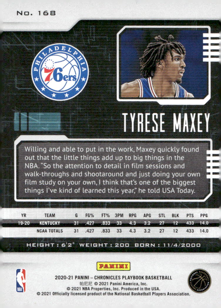 2020-21 Panini Chronicles #168 Tyrese Maxey