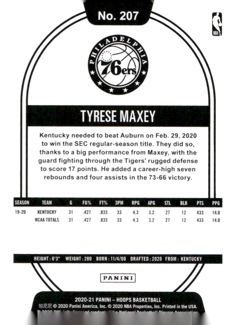 2020-21 Hoops #207 Tyrese Maxey