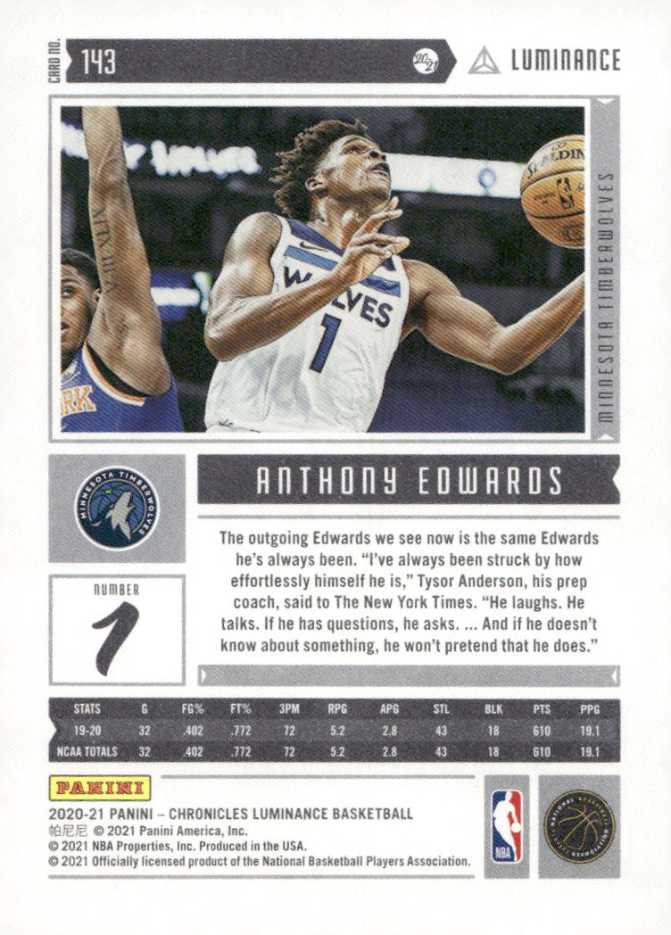 2020-21 Panini Chronicles #143 Anthony Edwards