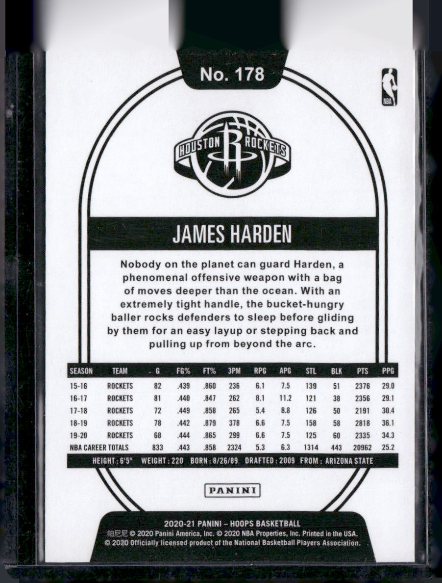 2020-21 Hoops #178 James Harden Teal #/70