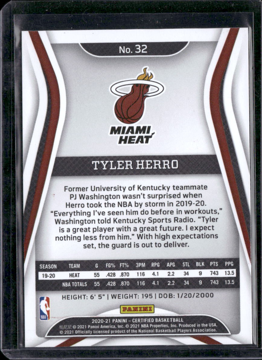 2020-21 Panini Certified #32 Tyler Herro Mirror Red