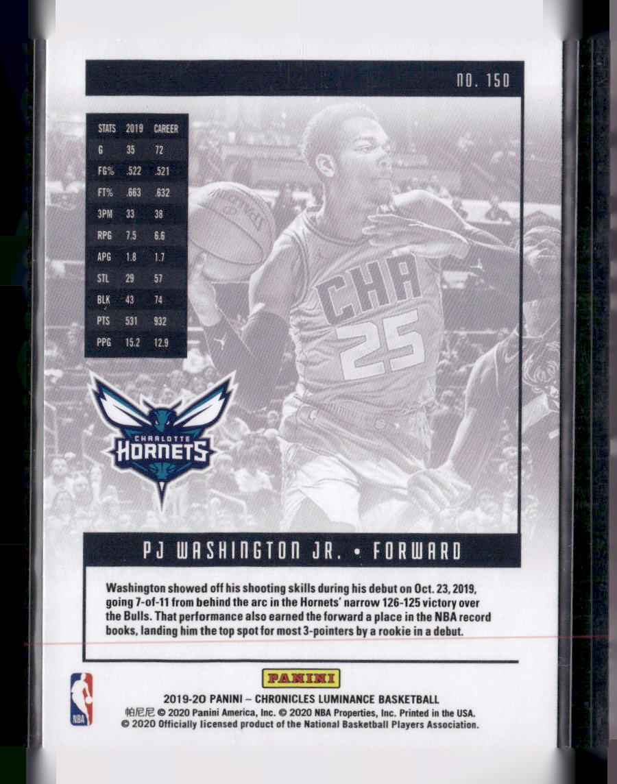 2019-20 Panini Chronicles #150 PJ Washington Jr.