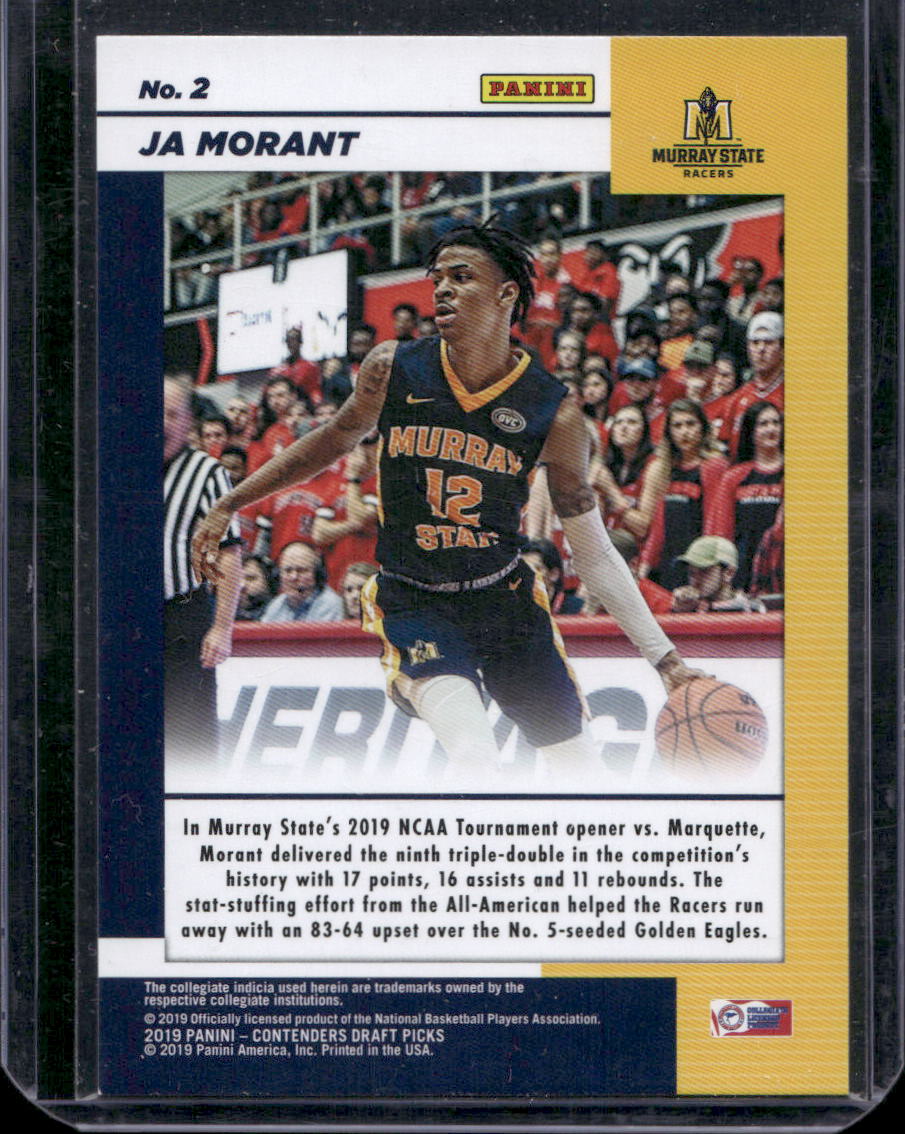 2019 Panini Contenders Draft Picks #2 Ja Morant Game Day Ticket