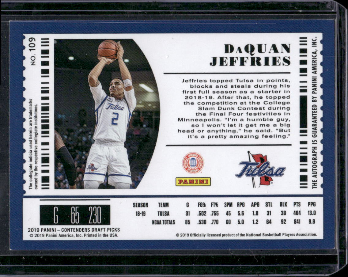 2019 Panini Contenders Draft Picks #109 DaQuan Jeffries