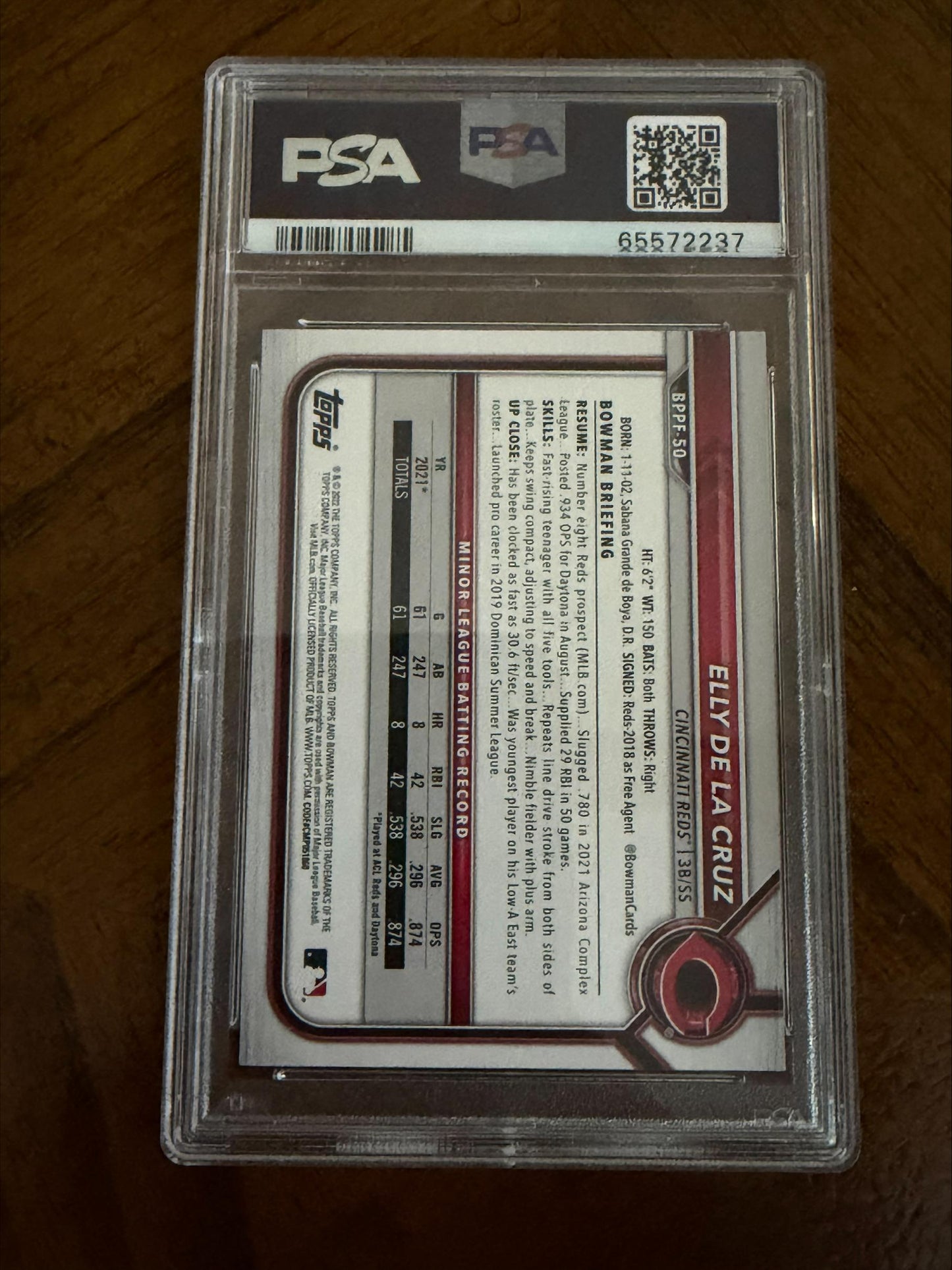 2022 Bowman 1st Edition #BPPF-50 Elly De La Cruz Sky Blue Foil PSA 10