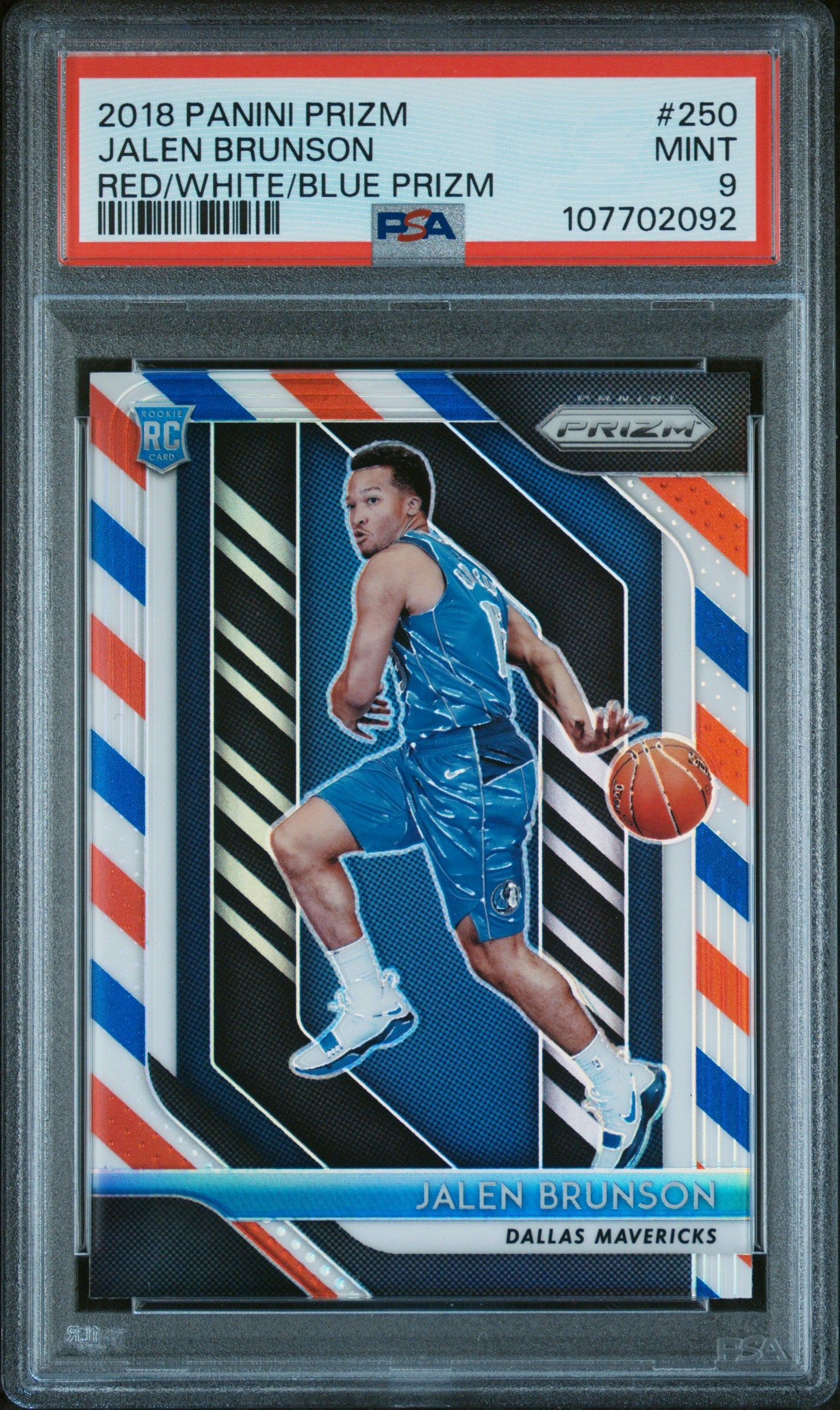 2018-19 Panini Prizm #250 Jalen Brunson Prizm Red White and Blue PSA 9