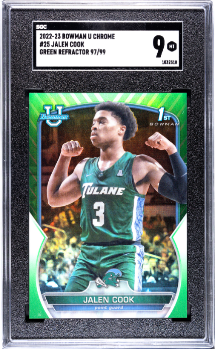 2022-23 Bowman University Chrome #25 Jalen Cook Green SGC 9 #/99