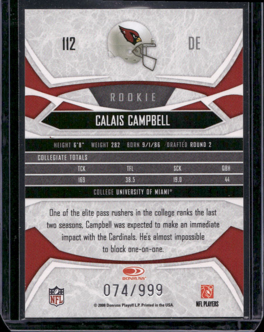 2008 Donruss Gridiron Gear #112 Calais Campbell #/999