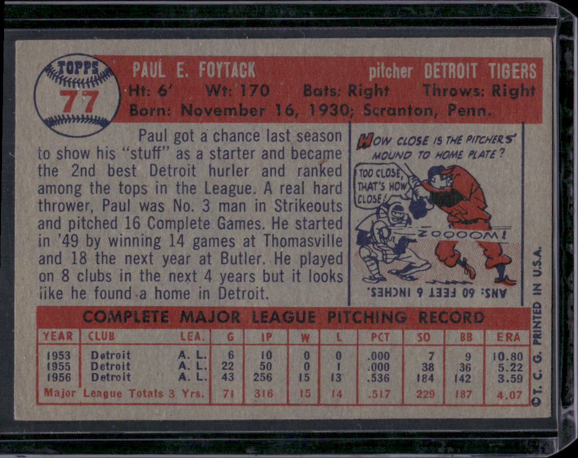 1957 Topps #77 Paul Foytack
