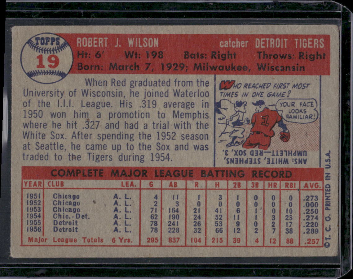 1957 Topps #19 Bob Wilson