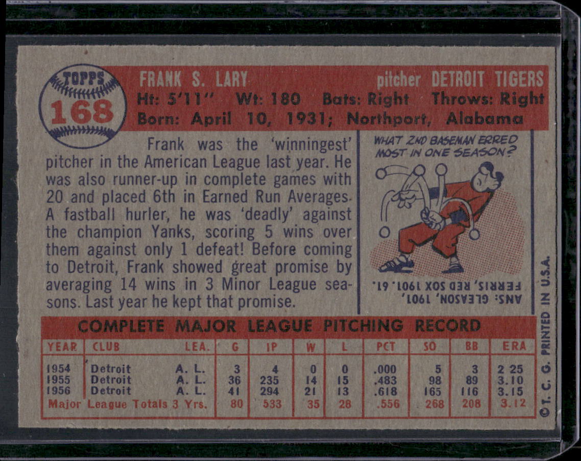 1957 Topps #168 Frank Lary