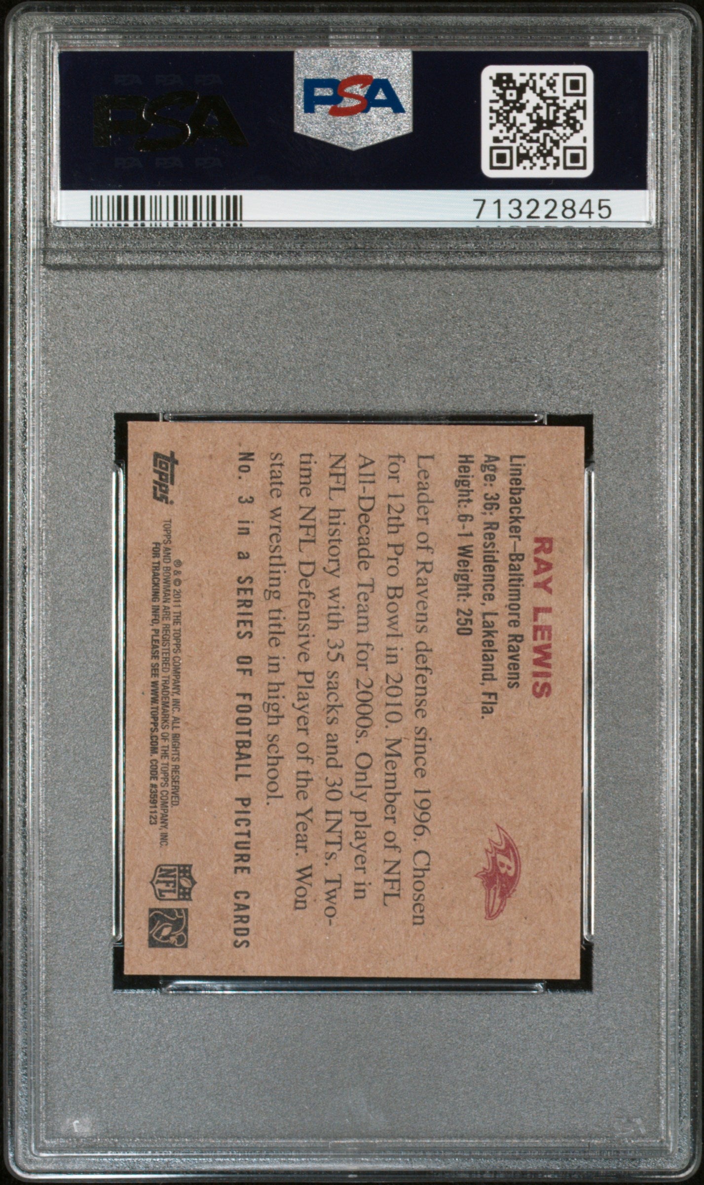 2011 Topps #3 Ray Lewis 1950 Bowman PSA 9