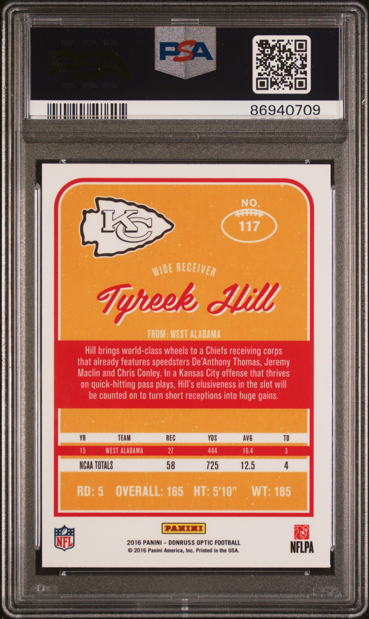 2016 Donruss Optic #117 Tyreek Hill PSA 10