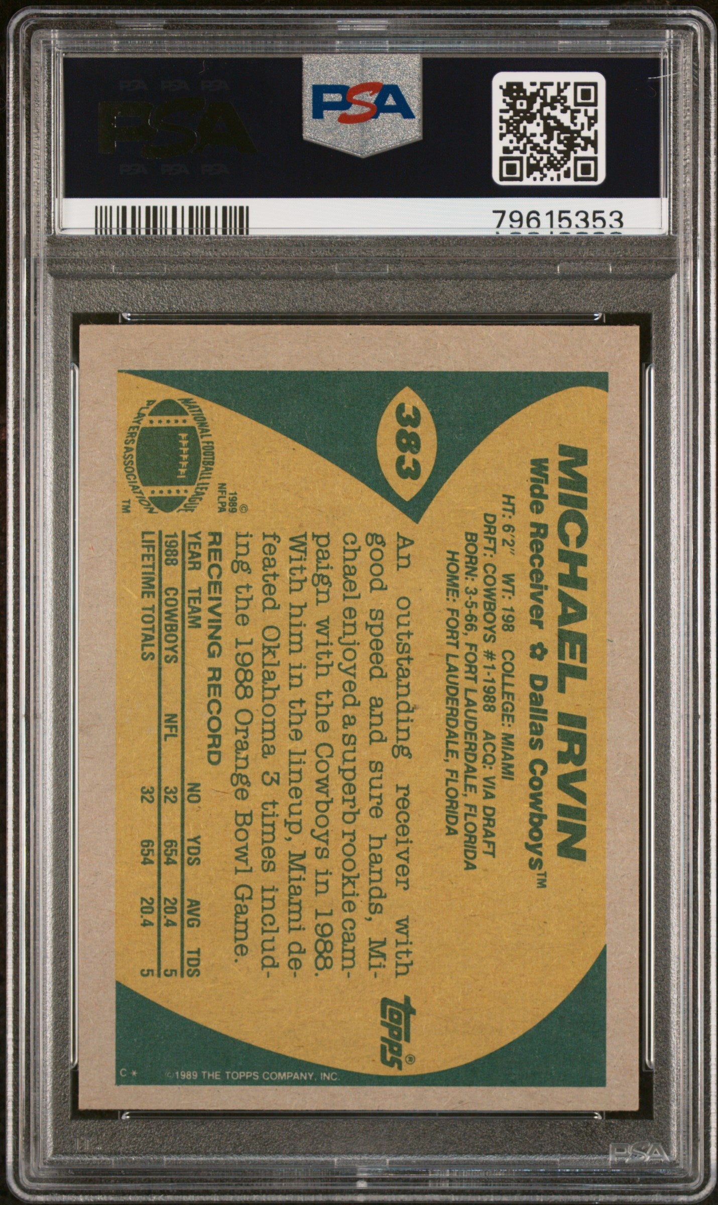 1989 Topps #383 Michael Irvin PSA 8