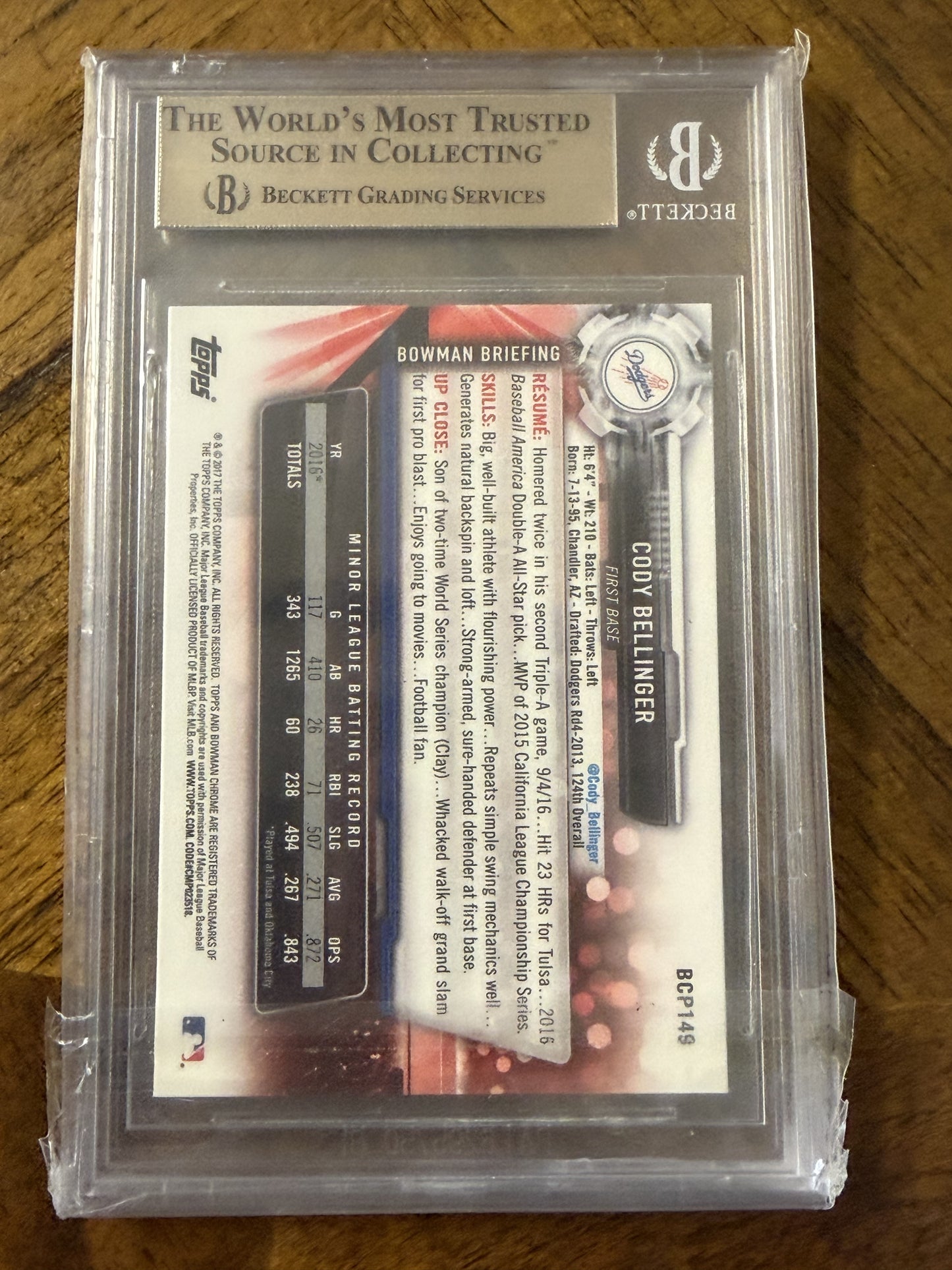 2017 BOWMAN MEGA BOX CHROME PROSPECTS #BCP149 CODY BELLINGER BGS 10