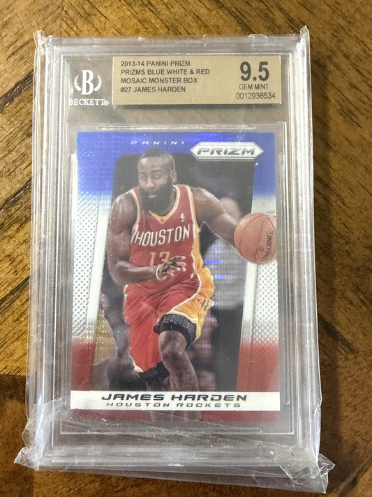 2013-14 Panini Prizm #27 James Harden Prizms Red White and Blue Mosaic BGS 9.5