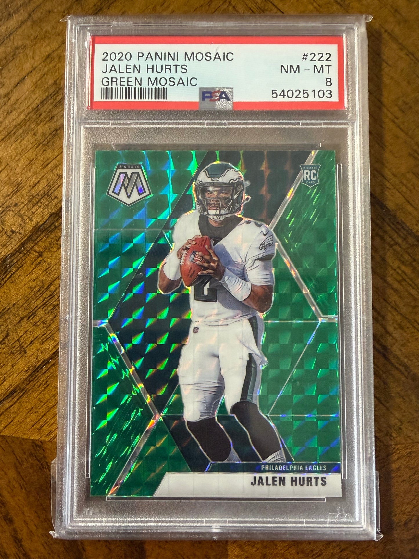 2020 Panini Mosaic #222 Jalen Hurts Prizm Green PSA 8